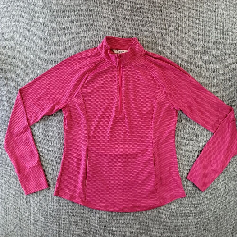 Tommy Bahama Golf Pullover 1/4 Zip Thumbholes Pink Size Large L Textured Active